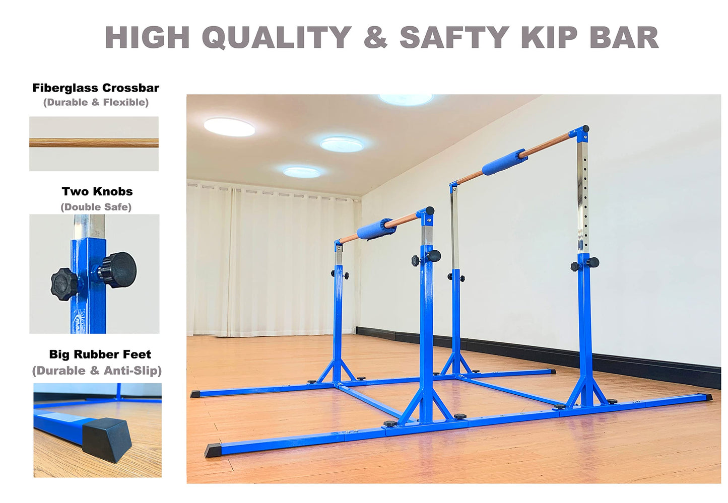 MARFULA Gymnastics Double Horizontal Bars 3Play Parallel Bars Uneven Bars Gymnastics Training Kip Bar with 304 Stainless Steel Regulating Arms & Fiberglass Rail for Indoor Outdoor Home Club Use