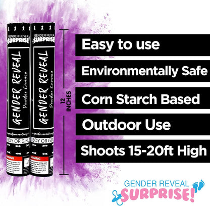 12 Inch 2 Pack Gender Reveal Surprise - Purple Gender Reveal Powder Cannon - Easy to Use Purple Powder Cannon for Baby