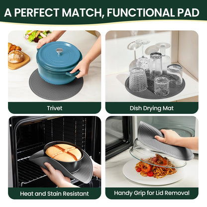 2 in 1, Glass Microwave Splatter Cover for Food & Microwave Place Mat, Plate Splatter Guard Lid with Easy Grip Silicone Handle Knob, Borosilicate Glass with Vent Hole, Food Grade, No Plastic, 10in