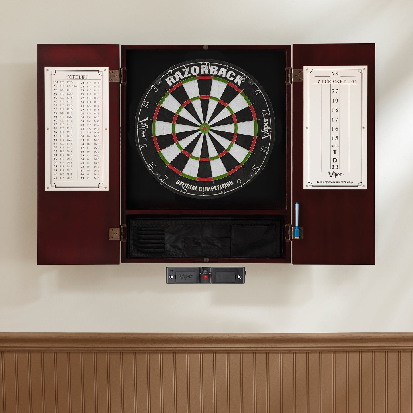 Viper Metropolitan Solid Wood Cabinet & Sisal/Bristle Dartboard Play-Ready Bundle