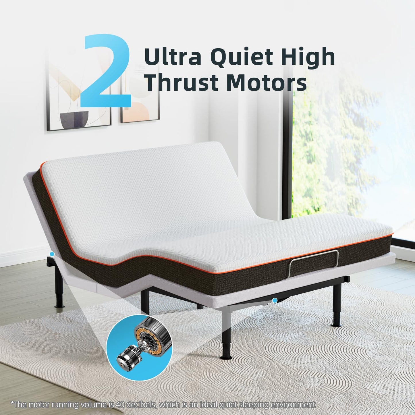 Yiree Full Adjustable Bed Base Frame, Wireless Remote & Lift Motor, Dual USB Ports,Ergonomic Upholstered Bed Frame, Under Bed Lighting, Independent Head and Foot Tilt