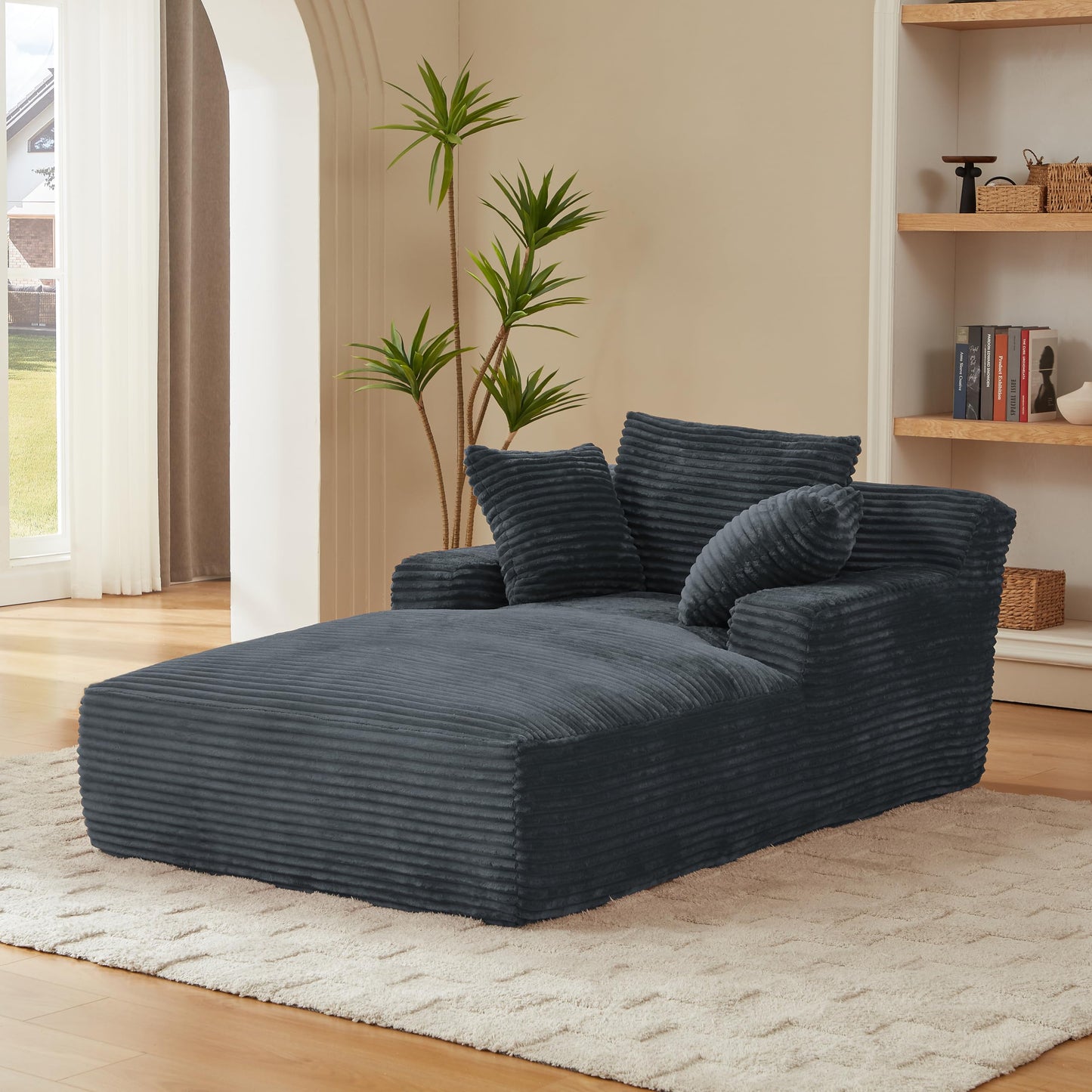 KEIKI 78.7" Oversized Chaise Lounge Chair Indoor, Corduroy Upholstered Boneless Cloud Couch with 3 Pillows, Deep Seat Comfy Sleeper Sofa Bed, No Assembly Required for Living Room