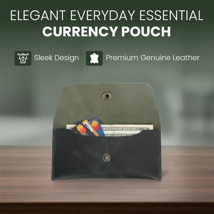 The Antiq Currency Pouch, Genuine Leather Currency Organiser, Handmade Travel Wallet, Utility Pouch, Leather Money Pouch, Leather Currency Envelope (Forest Green), currency_pouch_002_Green