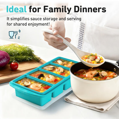 Silicone Freezer Tray With Lid Soup Freezer Container Molds with Steel Reinforced Rim Ice Cube Freezer Molds for Soup, Sauce, Leftovers, Homemade Meal Prep Containers Portion Control Food Storage