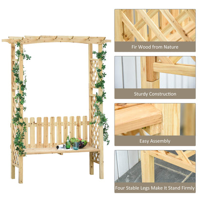 Wooden Garden Arbor for Climbing Plants with Garden Bench, Garden Arch to Grow Grapes & Vines, Patio Decor & 2-Person Outdoor Wood Decorative Seating, Natural