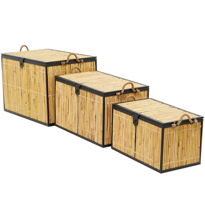 Deco 79 Rattan Handmade Decorative Trunk Nesting Decorative Large Boxes, Set of 3 Storage Trunks 25", 21", 18"W, Light Brown