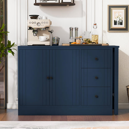 Merax Modern Wood Buffet Storgae Cabinet with Extendable Table, Buffet Coffee Bar Sideboard w/ 2 Doors and 3 Drawers for Living Room Dinning Room Kitchen Navy Blue