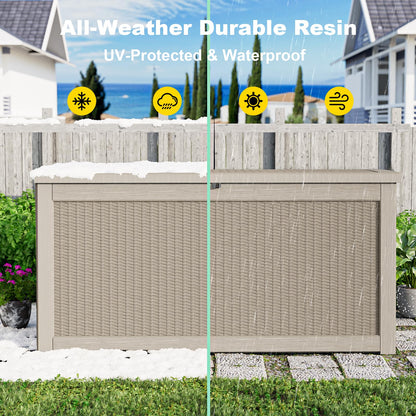 MAIUSCOLI Outdoor Waterproof Resin Storage Deck Box Lockable Outside Bench UV Resistant Bin Patio Porch Furniture Pool Float Garden Tool Cushion (Grey, 320 Gallon)