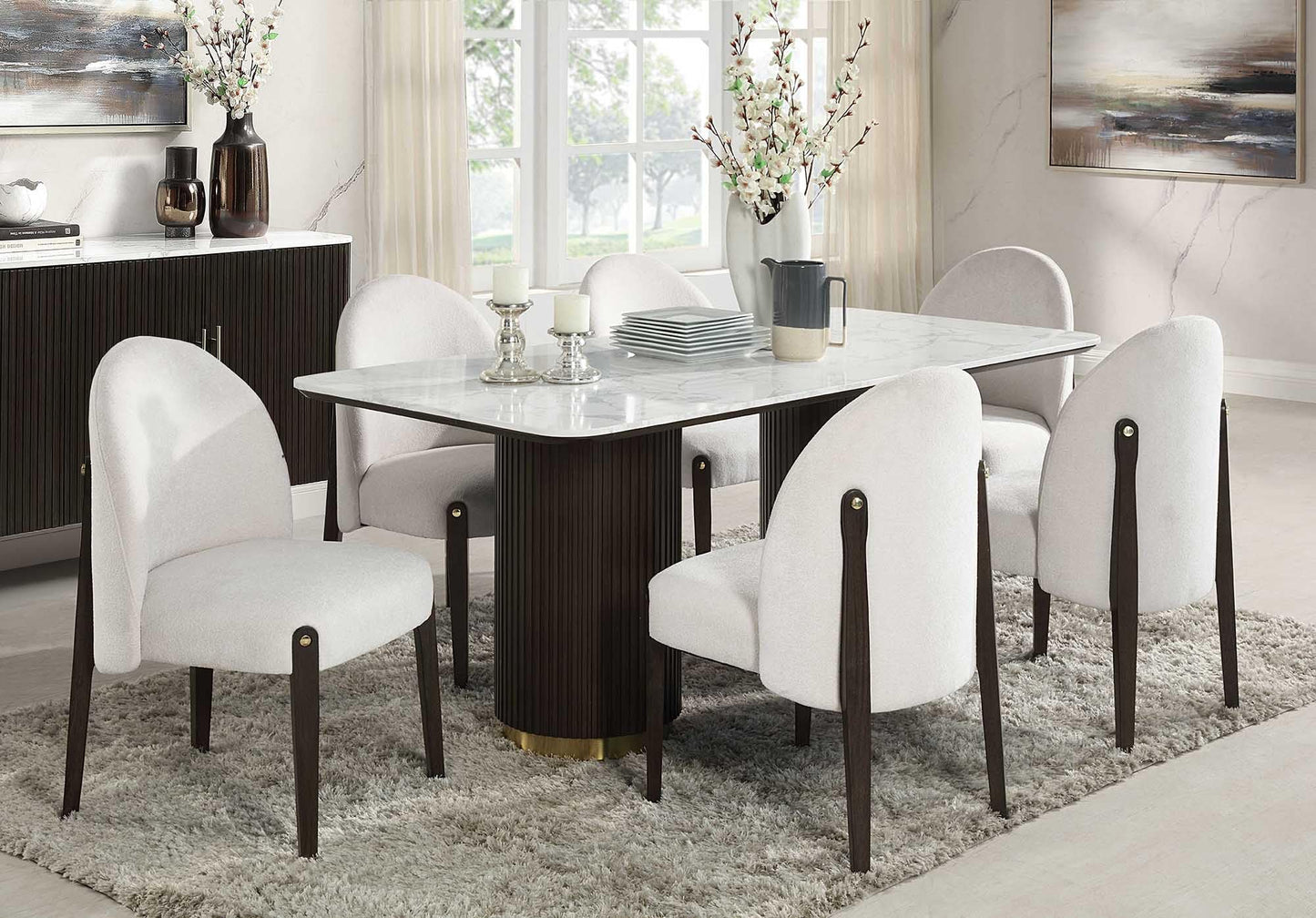 Acme Clayten Wood & Fabric Upholstered Side Chair in Beige & Espresso (Set of 2)