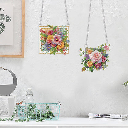 LazyFold 2 Pcs DIY Acrylic Diamond Art Painting Flowers Kits Special Shaped Rhinestone 5D Diamond Art Window Pendants Home Garden Wall Hanging Kits Hanging Ornament