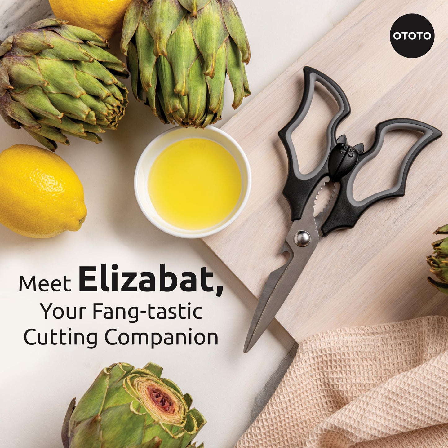 OTOTO Elizabat Kitchen Scissors - Halloween Goth Cute Bat Kitchen Shears, Gothic Scissors Utensils - Spooky Bats Halloween Gifts, Cute Gadgets