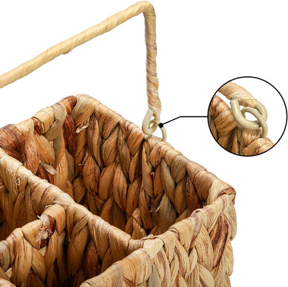 Wicker Flatware Organizer, Woven Utensil Caddy with Handle, Water Hyacinth Cutlery Holder for Picnic Silverware