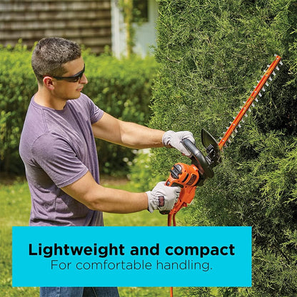 BLACK+DECKER 22" Electric Hedge Trimmer - Lightweight 4.0 Amp Dual Action Shrub Cutter | Full Wraparound Handle