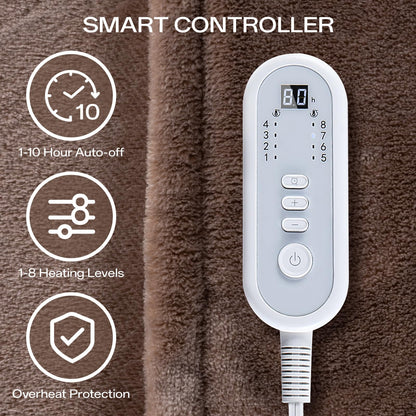 Heated Blanket Twin, Electric Blanket Soft Sherpa Flannel, 10 Hours Auto Shut-off & 8 Fast Heating Levels, Machine Washable ETL Certified, Heating Blanket for Bed & Sofa (62x84 inches, Gray)