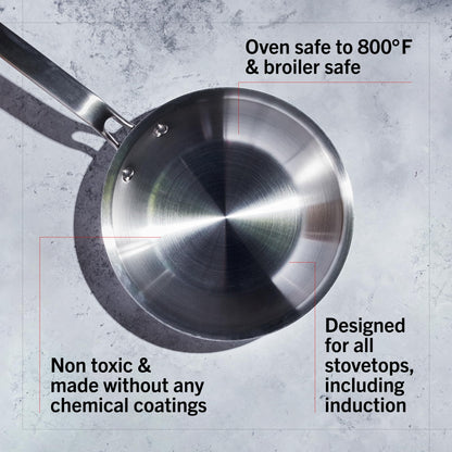 Heritage Steel Eater Series 3 Piece Fry Pan Set | Made in USA | 5-Ply Fully Clad Stainless Steel Pan | Stay Cool Handle Design | Induction Ready & Non-Toxic Pan