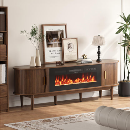 Decofy 70″ Fluted Fireplace TV Stand for 80″ TVs, Remote & Touch Control Adjustable Flame Colors & Temperature, Entertainment Center with Storage, Modern Media TV Console Table for Living Room(Walnut)