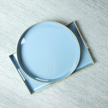 15.6" 10.2" Spsyrine Blue Decorative Serving Tray with Handles, Elegant Plastic Coffee Table Tray for Ottoman, Living