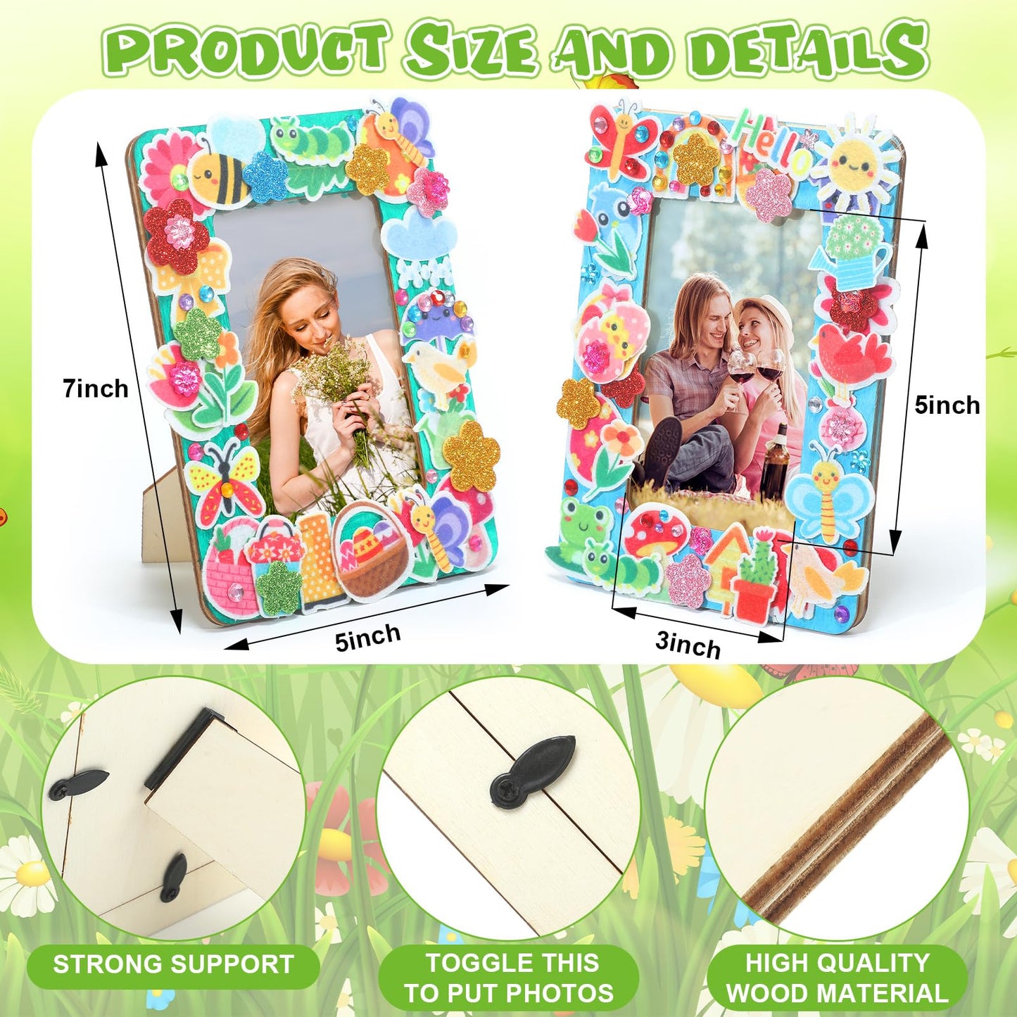 Gerrii 12 Pack Spring Picture Frame Painting Craft Kit Unfinished Wooden Photo Frame for 3 x 5 in Photos with Stickers Painting Tools Set for Graduation Birthday Home DIY Craft