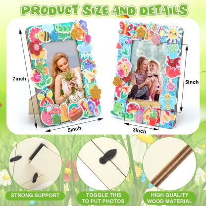 Gerrii 12 Pack Spring Picture Frame Painting Craft Kit Unfinished Wooden Photo Frame for 3 x 5 in Photos with Stickers Painting Tools Set for Graduation Birthday Home DIY Craft