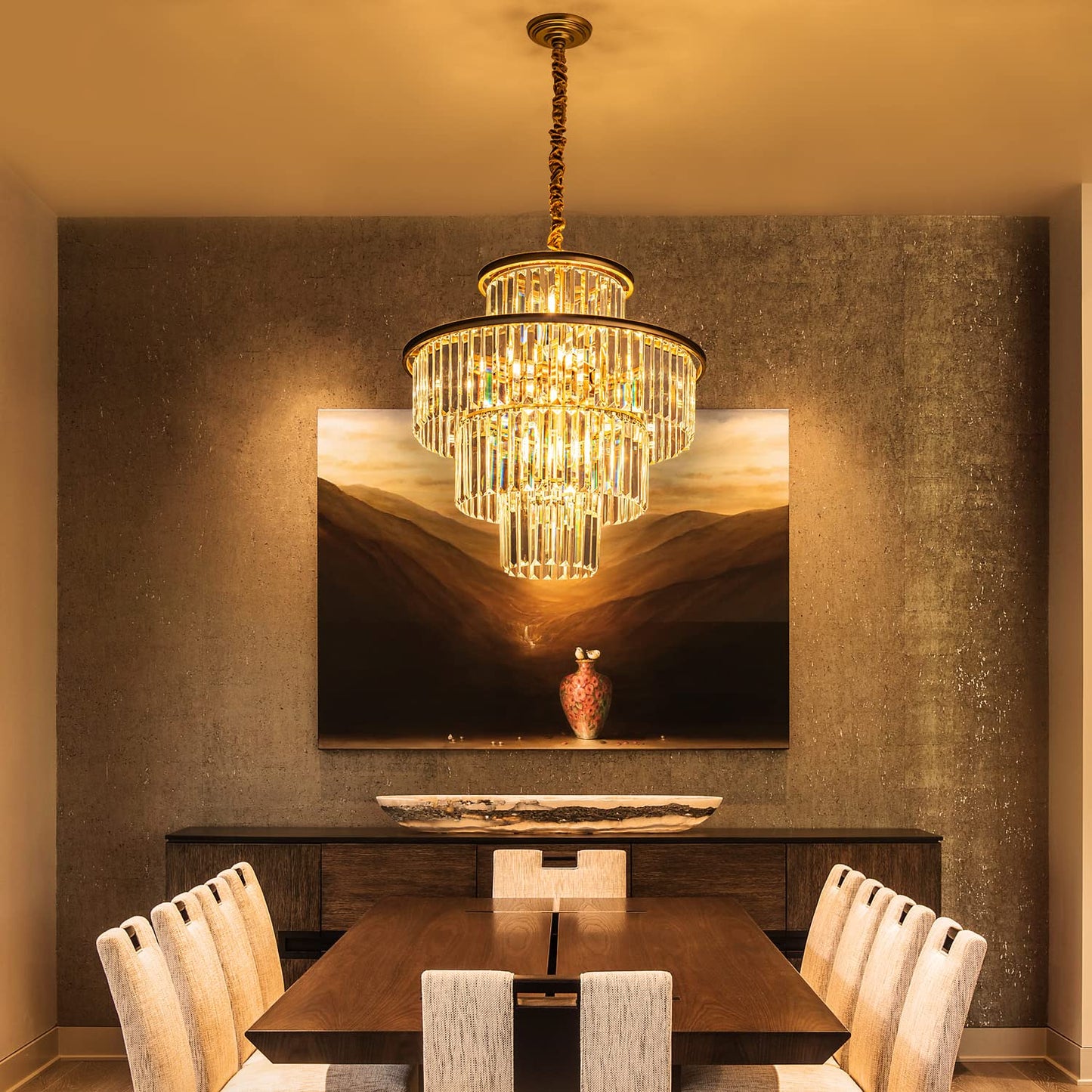 lighceac 23" 14-Light Modern Crystal Chandelier Light Fixtures 4-Tier Gold Luxury Chandeliers for Dining Room Round Hanging Pendant Lighting for Living Room Kitchen Entryway Bedroom Foyer Hallway