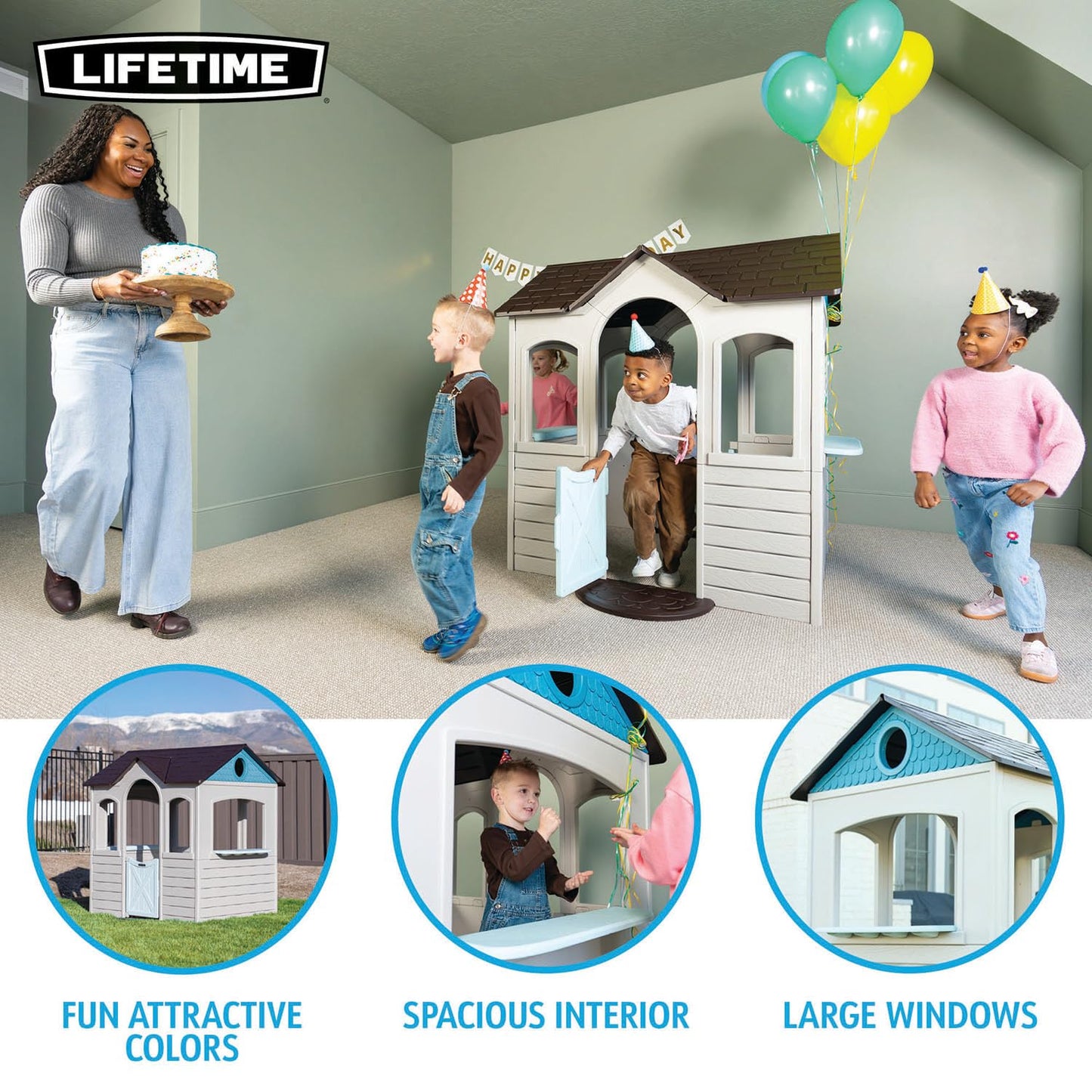 Lifetime Indoor Outdoor Kids Playhouse, Two Store Windows & Farm‑Style Half Doors, Spacious Interior, Easy Snap Together No Tools Assembly, Durable Low‑Maintenance Construction for Ages 3–8