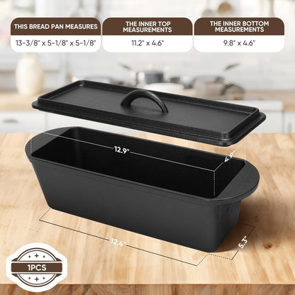 Cast Iron Bread Pan with Lid 16x5 Inch, Nonstick Popover Pan for Sourdough and Homemade Bread, Mini Loaf Pans with Lids, Pullman Loaf Pan for Sandwich Bread, Nonstick Baking Bread Pans