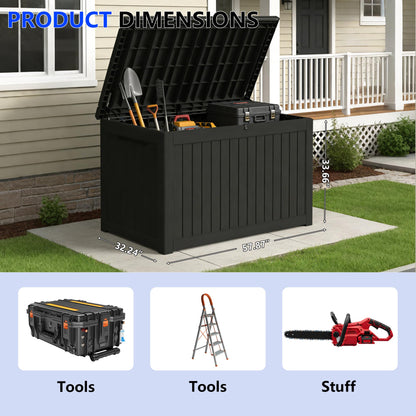 Decksplore 270 Gallon Outdoor Storage Box Resin Deck Box All Weather Waterproof Large Lockable Storage Container Deck Box for Patio Furniture, Garden Tools, Lockable, Black
