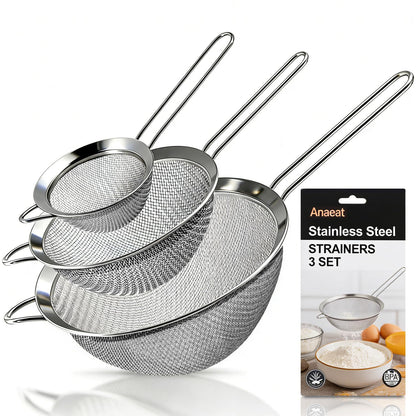 Anaeat Fine Mesh Strainers - Premium Stainless Steel Colander Sieve Sifters, with Durable Mesh and Sturdy Handle, Excellent for Sifting Dry ingredients, Flour, Pastas, Rice, Tea (2.8"+4.73"+7.09")