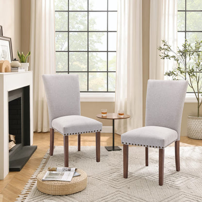 Parsons Dining Chairs Set of 4, Upholstered Nailhead Dining Room Kitchen Side Chair with Thick Cushions and Wood Legs, Light Grey