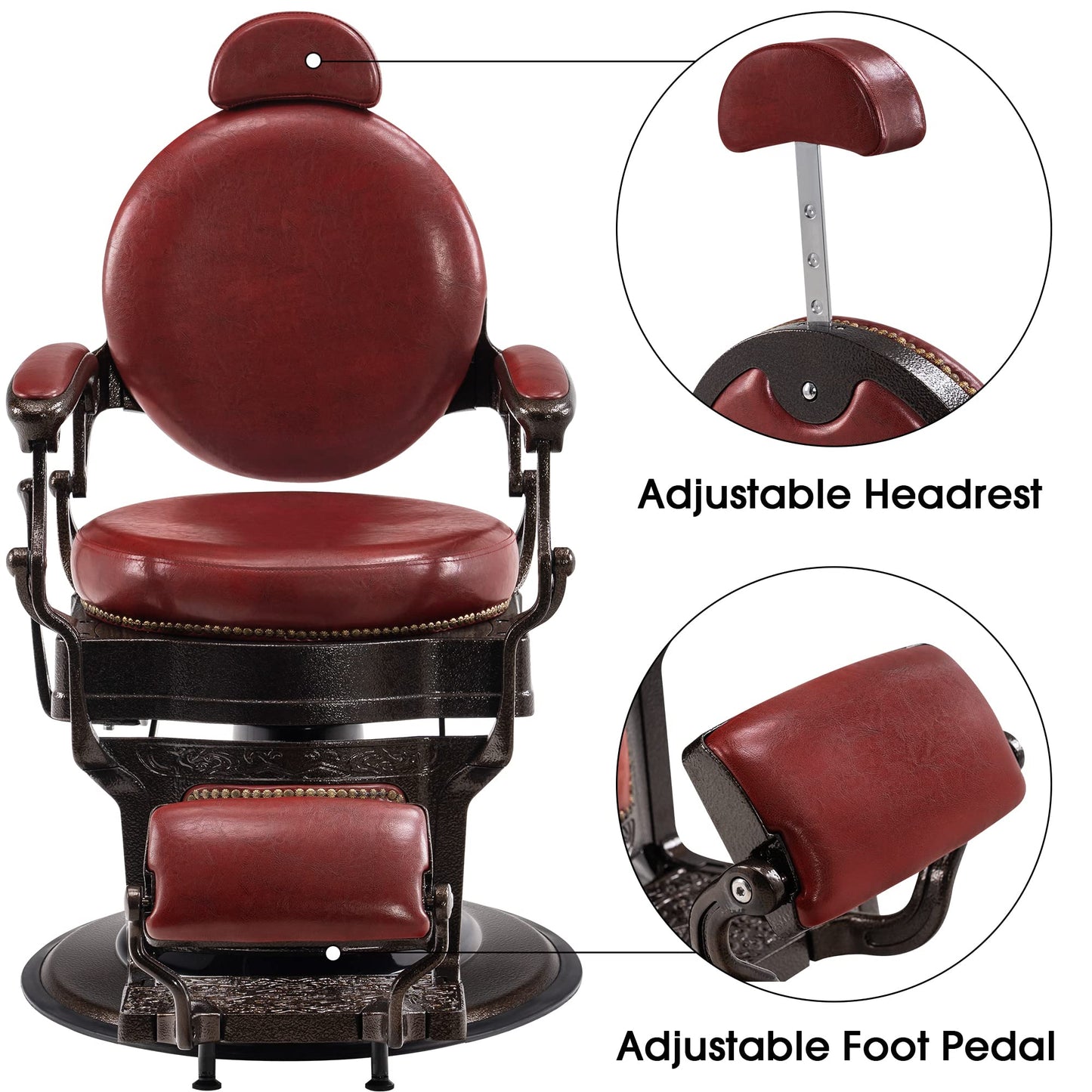 BarberPub Heavy Duty Metal Vintage Barber Chair All Purpose Hydraulic Recline Salon Beauty Spa Chair Styling Equipment 9201 (Red)