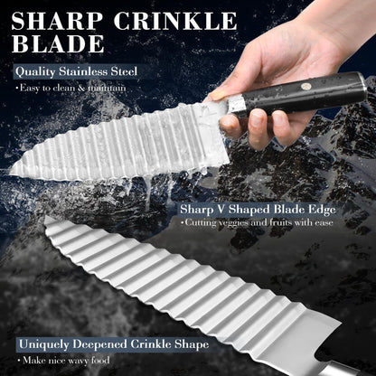 Dragon Creek Crinkle Cutter Knife - Wavy Chopper Potatoes Crinkle Fry Cutter for Vegetable Fruits Fun Carrot Chip Slicer Christmas Thanksgiving Gift Idea Stainless Steel