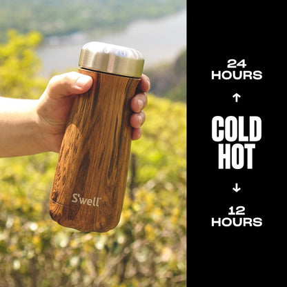 S'well Stainless Steel Traveler, 16oz, Teakwood, Triple Layered Vacuum Insulated Container Keeps Drinks Cold and Hot