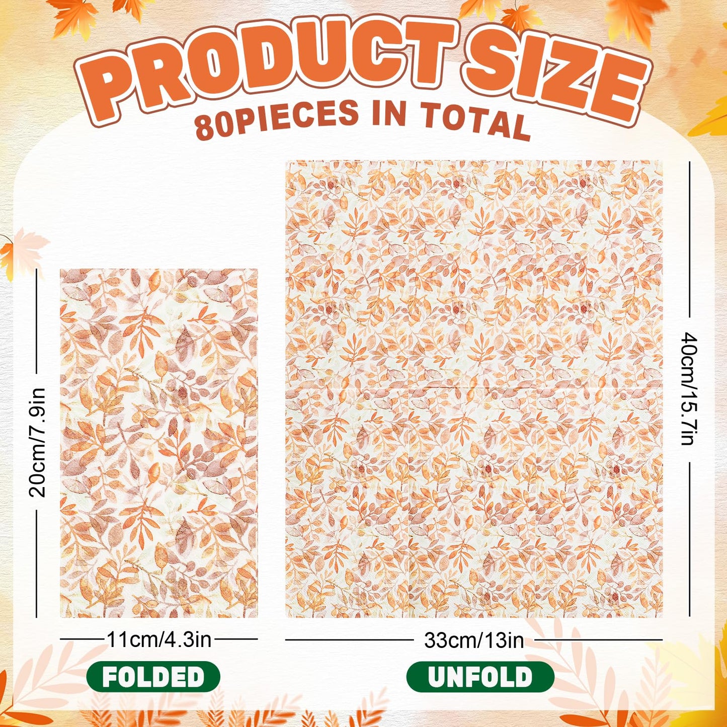 Whaline 80Pcs Fall Leaves Guest Napkins Orange Autumn Leaves Disposable Dinner Hand Towel Paper Napkins for Bathroom Thanksgiving Party Table Supplies