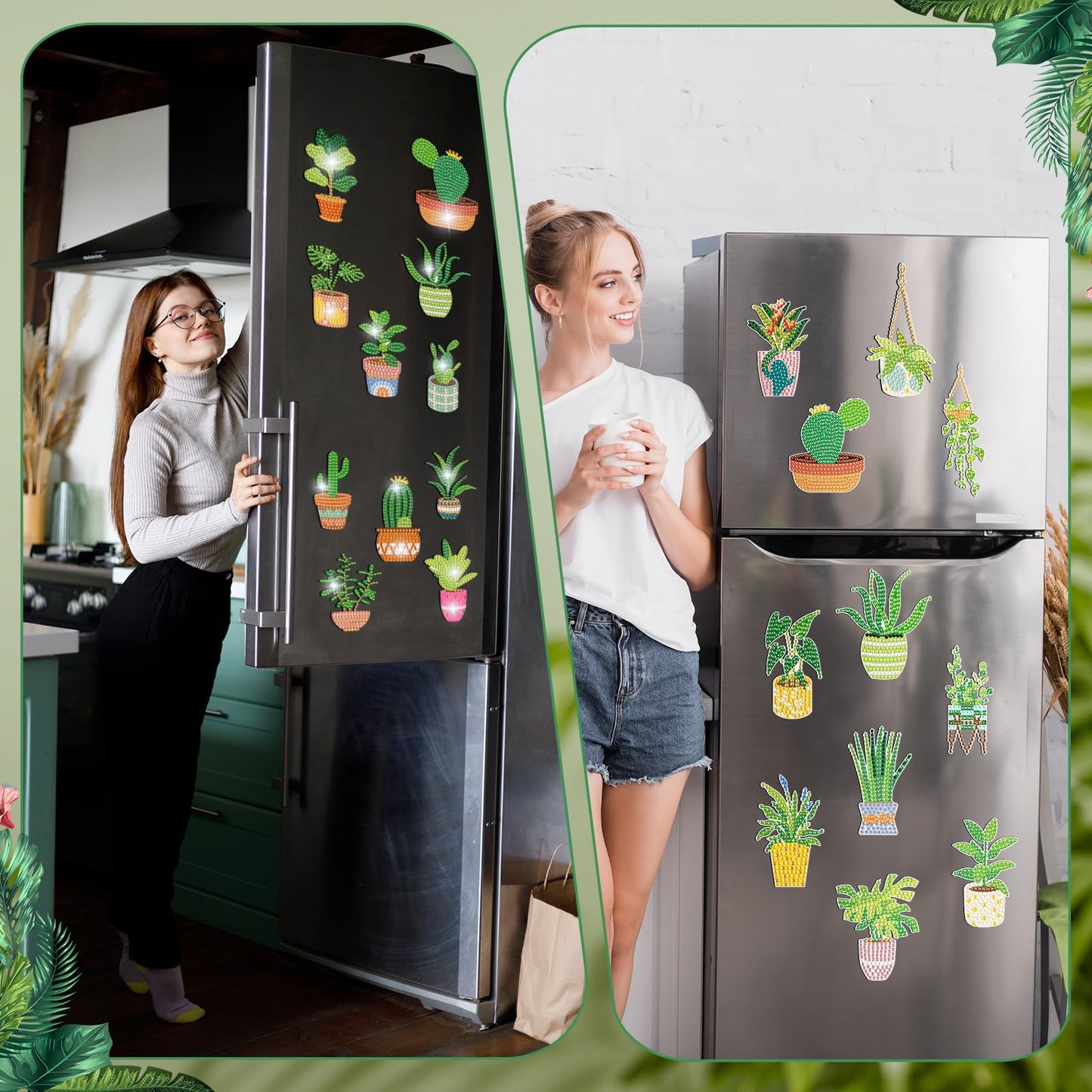Xuhal 30 Pcs Potted Plants Diamond Painting Magnets Green Plants Diamond Art Magnet Kits for Adults Green Refrigerator Magnetic Sticker 5D Rhinestone Fridge Stickers for DIY Crafts Beginners Gifts
