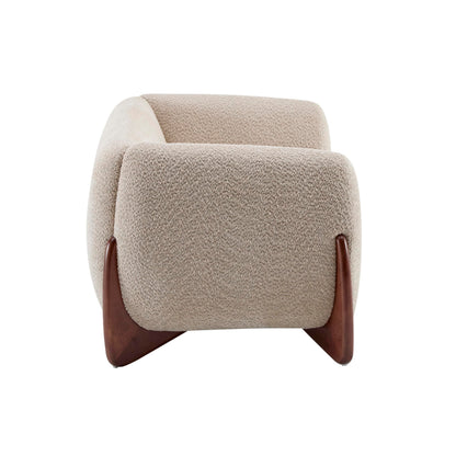 Merax 63 Inch Modern Boucle Upholstered 2-Seater Sofa, Chenille Fabric Loveseat with Solid Wood Legs, Low Profile Small Couch for Living Room, Almond