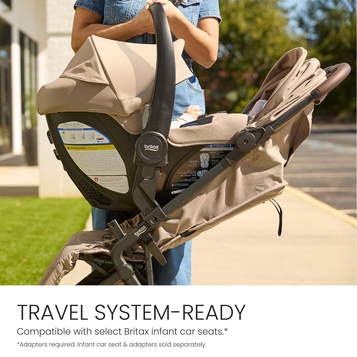 Britax Juniper+ Compact Stroller, Portable & Lightweight On-The-Go Stroller with Fastpack & One-Hand RapidFold, Infant Car Seat Compatible, Built-in Carry Strap, Ventilating Fabrics — Teak