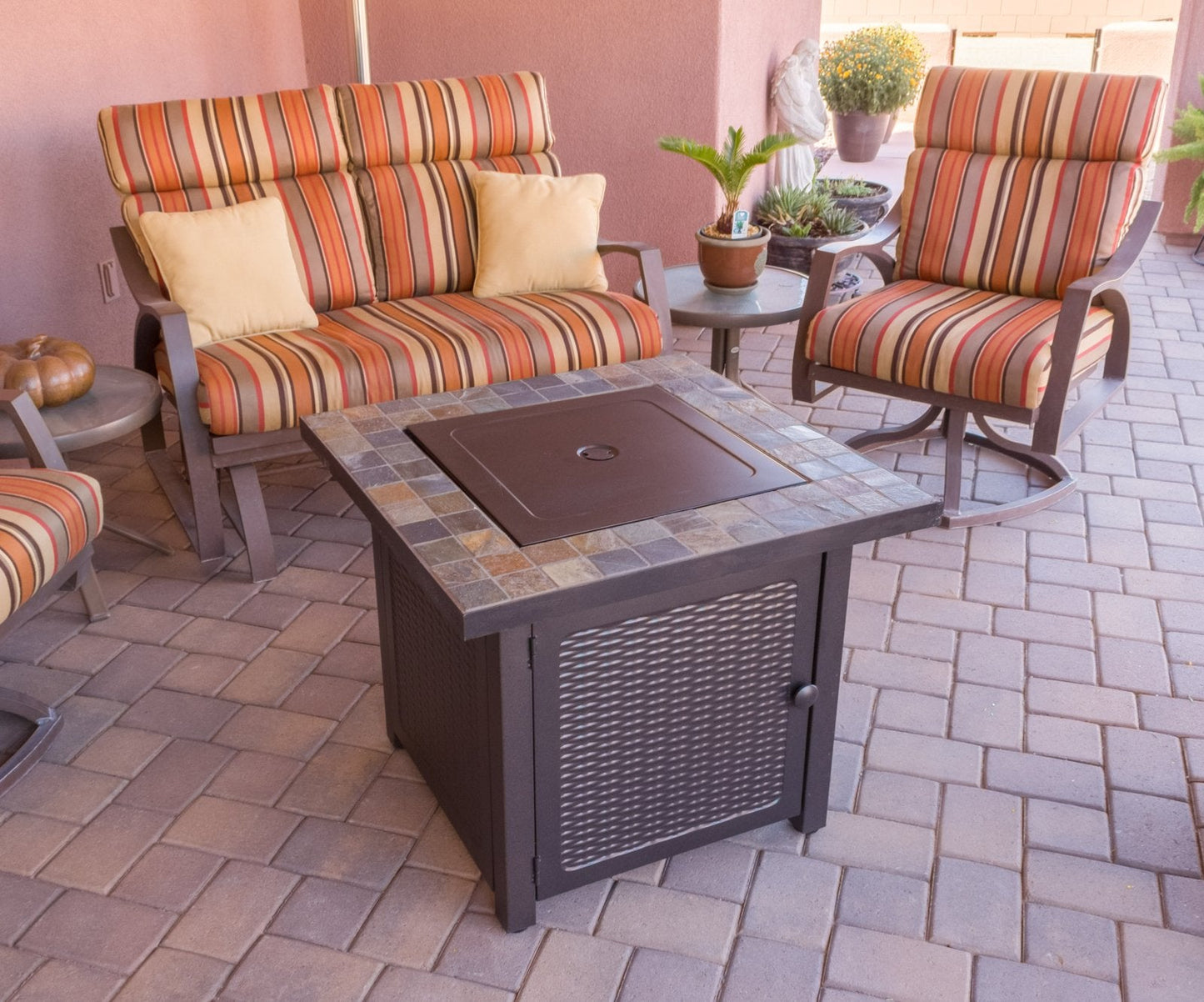 Hiland GFT-60843 High Output Propane Fire Pit, 50,000 BTU w/Amber Fire Glass Included, 30" Square, Slate Top