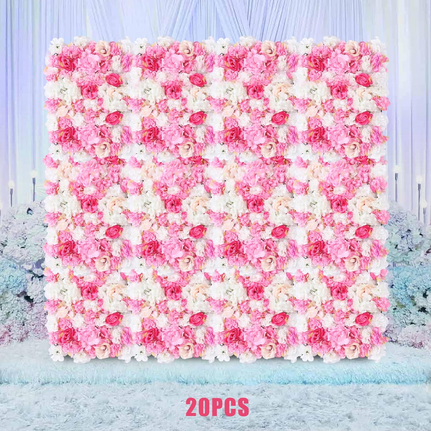 Gdrasuya10 20x Artificial Flower Wall Panels Backdrop Wedding Party Background Venue Decor