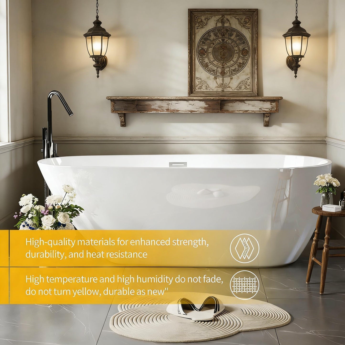 Garvee 67" Deep Soaking Bathtub, Non-Slip Acrylic Tub with Chrome Drain, cUPC Certified, Ergonomic Modern Bath for Bathrooms, Easy-Install, White Pearl