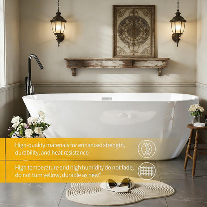 Garvee 67" Deep Soaking Bathtub, Non-Slip Acrylic Tub with Chrome Drain, cUPC Certified, Ergonomic Modern Bath for Bathrooms, Easy-Install, White Pearl