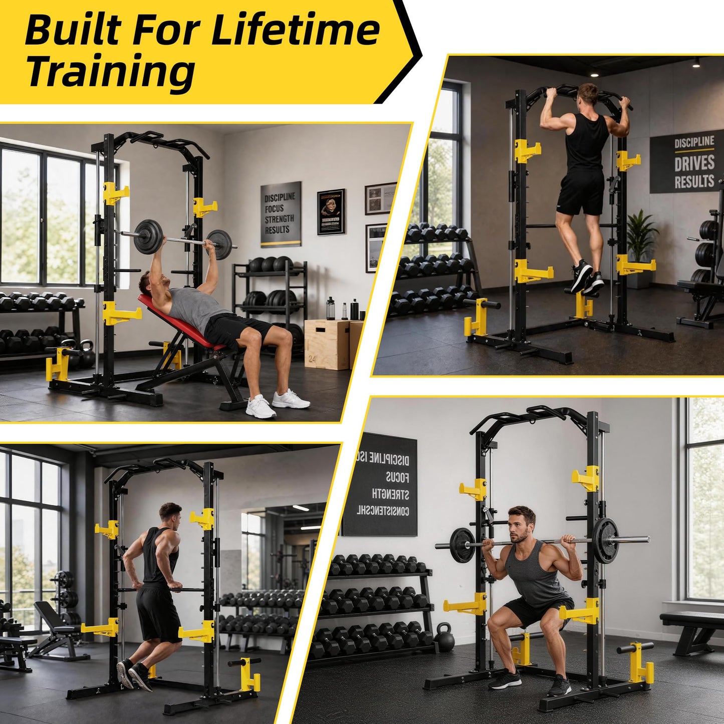 Fitvids Smith Machine Power Cage, 2000lb Multi-Function Squat Rack with Weight Plate Storage, J Hooks, T-Bar Row Platform & Multiple Grip Handles for Home Gym Strength Training