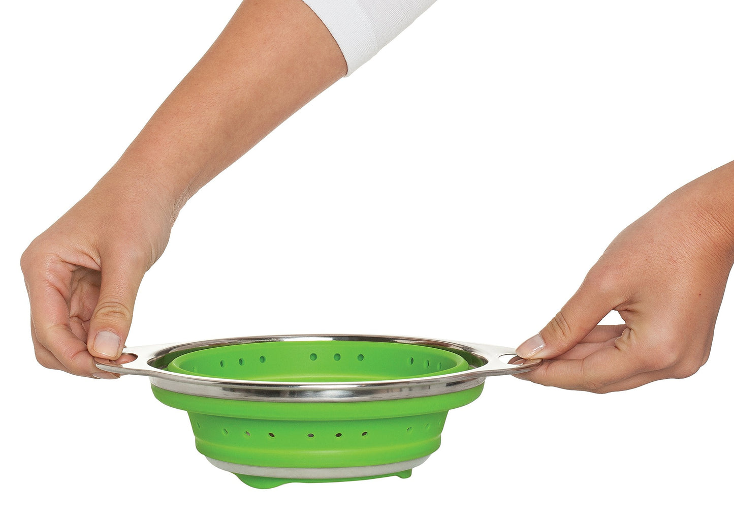 HIC Kitchen Collapsible Colander, Silicone and 18/8 Stainless Steel, 1.5-Quart