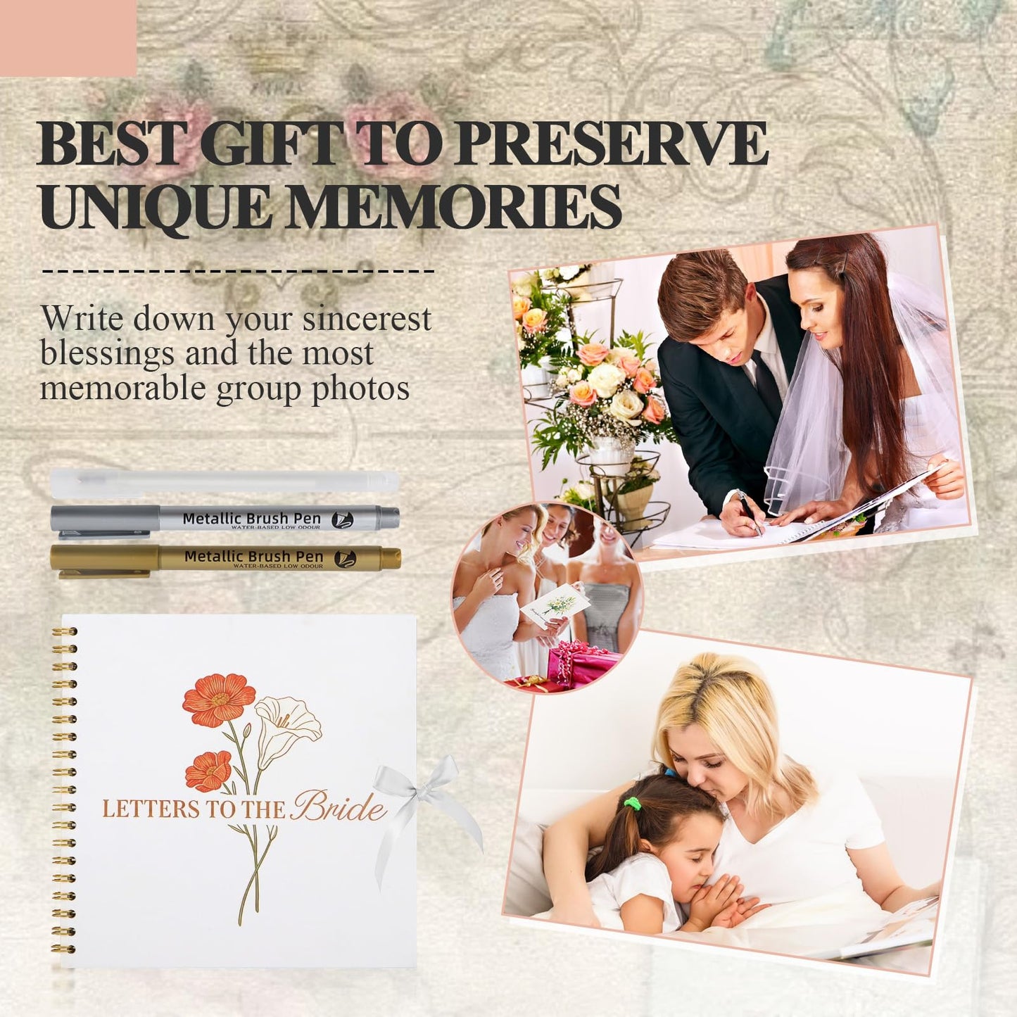 Lignumix 10x10 inch Scrapbook Photo Album for Wedding,Letters to The Bride Scrapbooks with 30 Blank Pages and Scrapbook Supplies,DIY Memory Guest Book for Bridal Shower Bachelorette Party