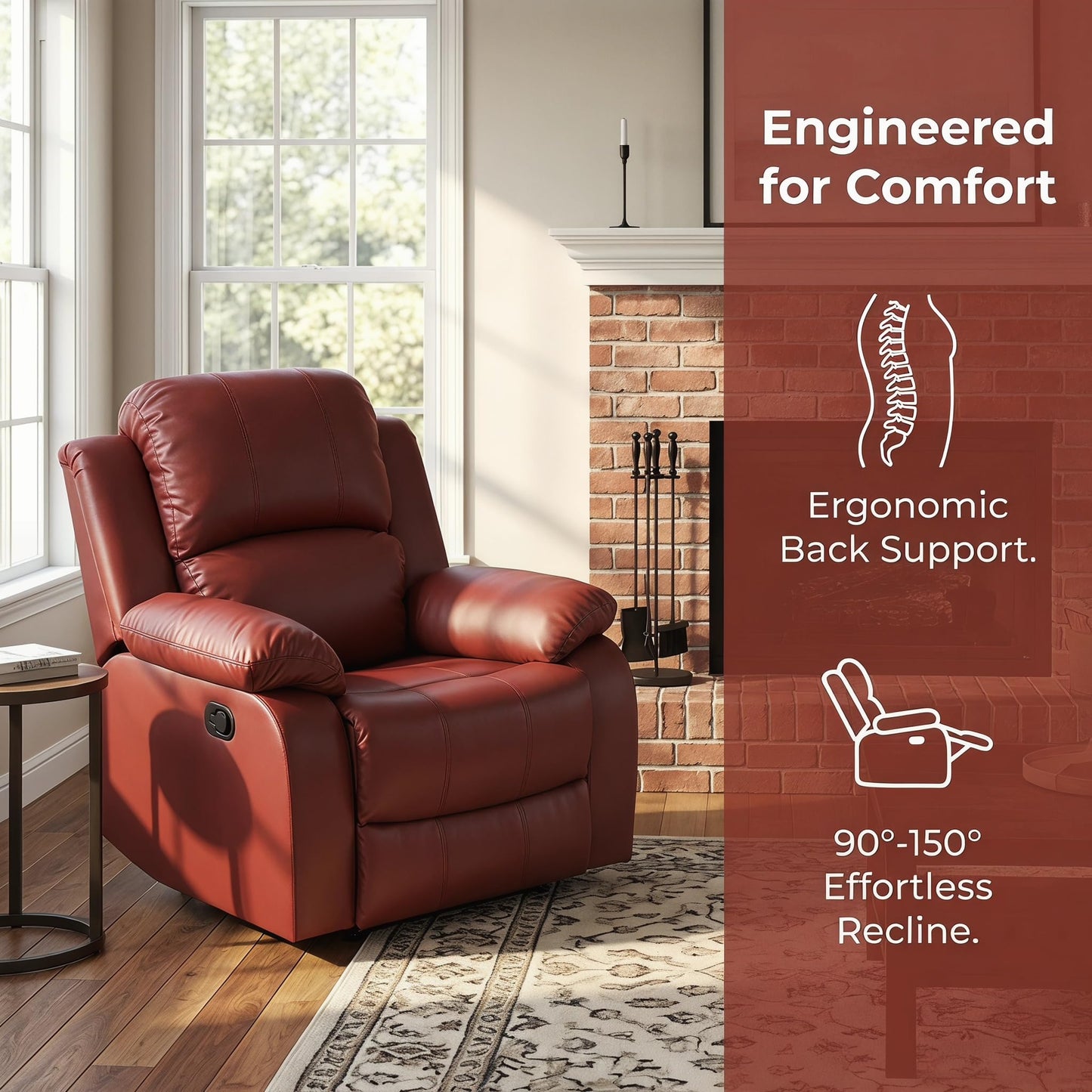 Trygoal Manual Recliner Chair, Nursery Rocking Chair, Recliner Chair for Adults, Lazy Boy, Gaming Recliner wih Overstuffed Arms, Suitable for Home Theater, Living Room, Bedroom, Red