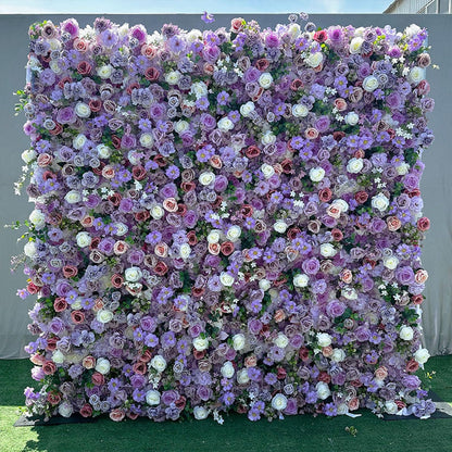 UYCVT Handmade Romantic Purple Series Rose Wall Large Artificial Flower Wall Backdrop Panels, Wedding Backdrop 3D Floral Wall Fabric Flower Wall for Party Bridal Wedding Backgr-2m*2m/6.56 * 6.56FT