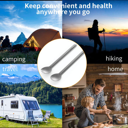 Ultralight Titanium Long-Handled Fork & Spoon Set by OUTXE