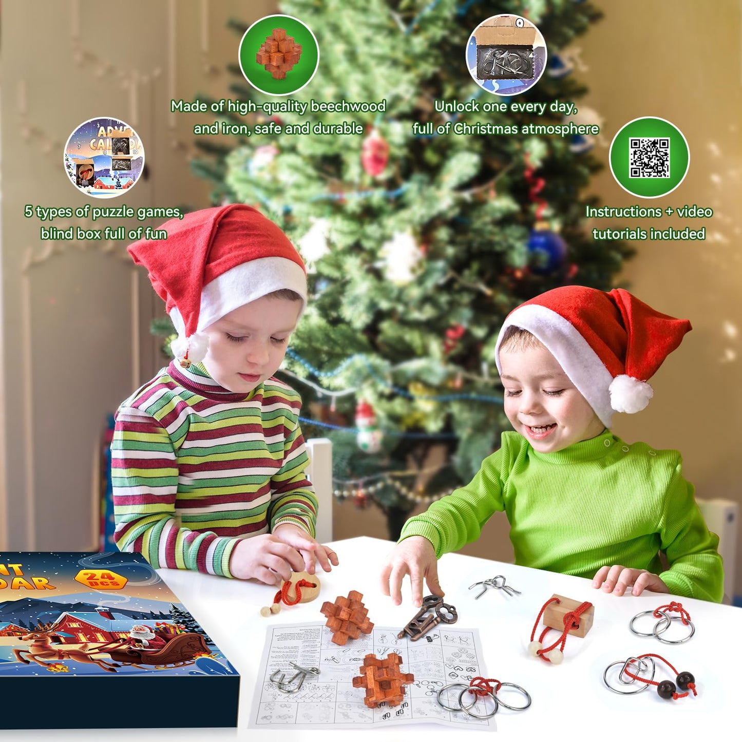 Advent Calendar 2025 Brain Teaser Puzzles for Adults Teens Kids, 24 Pcs Metal & Wood Puzzle Christmas Countdown Calendar with Fun Challenges Toys Game, Xmas Gifts for Boys Girls Teens Adults