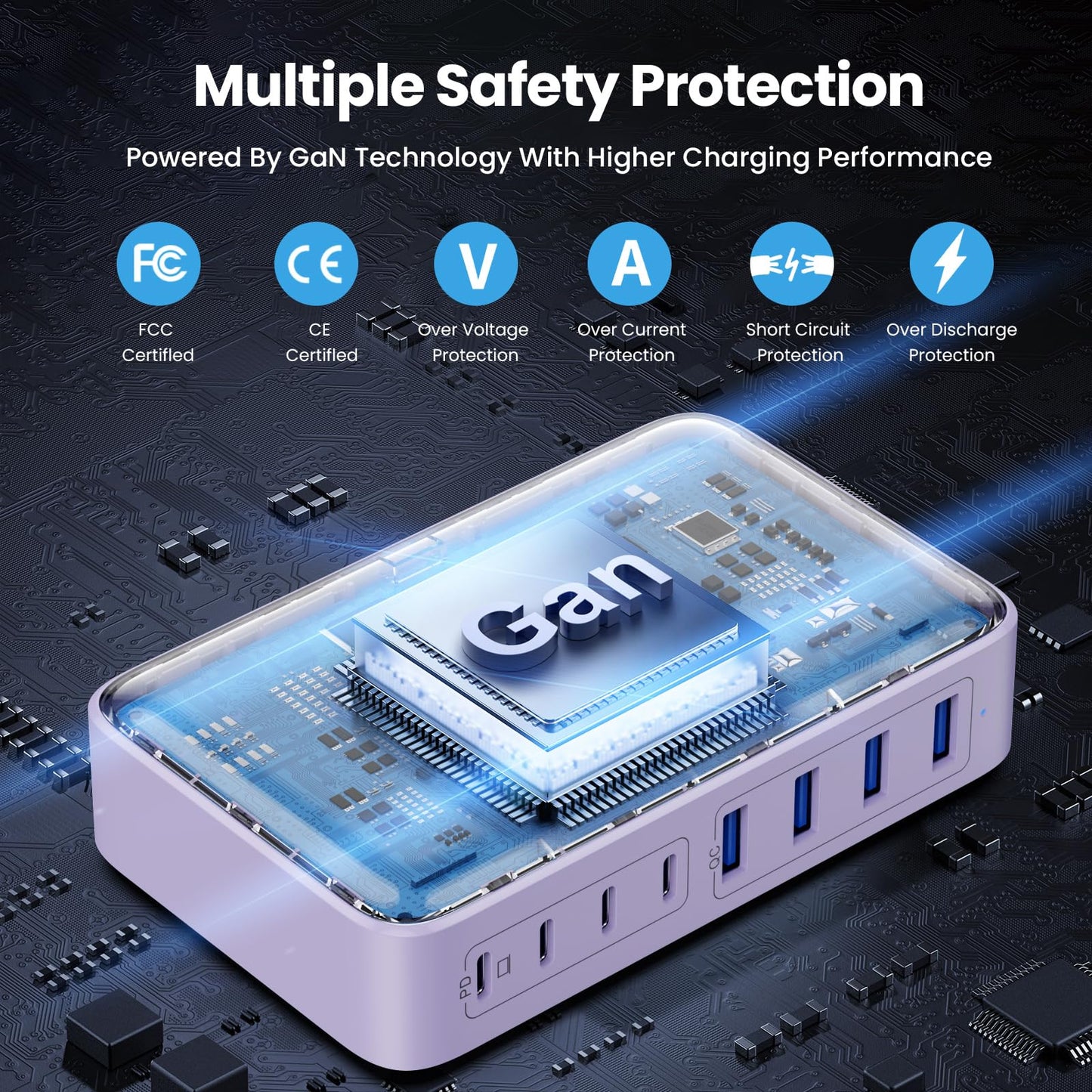 USB C Charger 200W USB C Charger Block,Upgraded GaN III 8-Port Fast Charging Station Hub,PD 65W Laptop Charging Adapter Compatible with MacBook Pro/Air,DELL,Steam Deck,iPhone 16/15/14,Galaxy S23/22