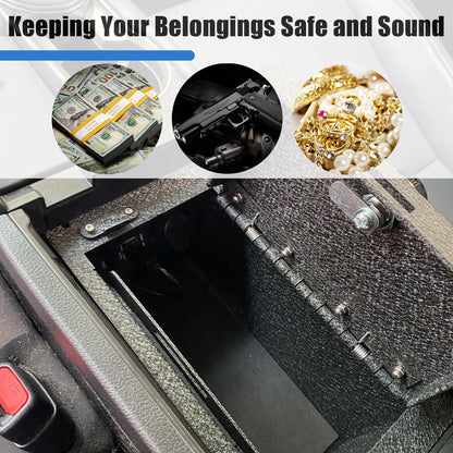 Center Console Gun Safe Vault - WASAI Premium In-vehicle Console Lock Box Compatible with Ford F-150 2021-2024, Fingerprint Lock with Key.