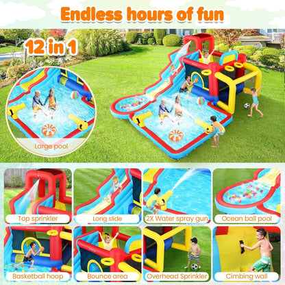 AKEYDIY Water Slide Bounce House,13×12.5ft Waterfall Waves Mega Water Slides Park |Inflatable Water Slide for Big Kids 8-12 &3-10,Large Pool,Blow Up Water Slide for Kids Backyard Outdoor